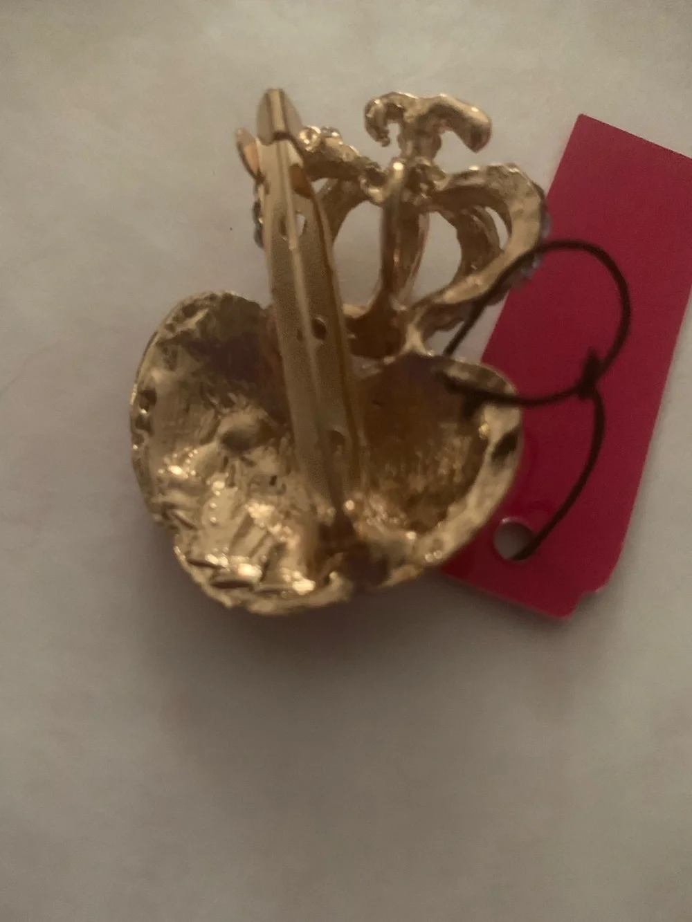 Betsey Johnson Pink Crystal Heart with Gold Crown Pendant